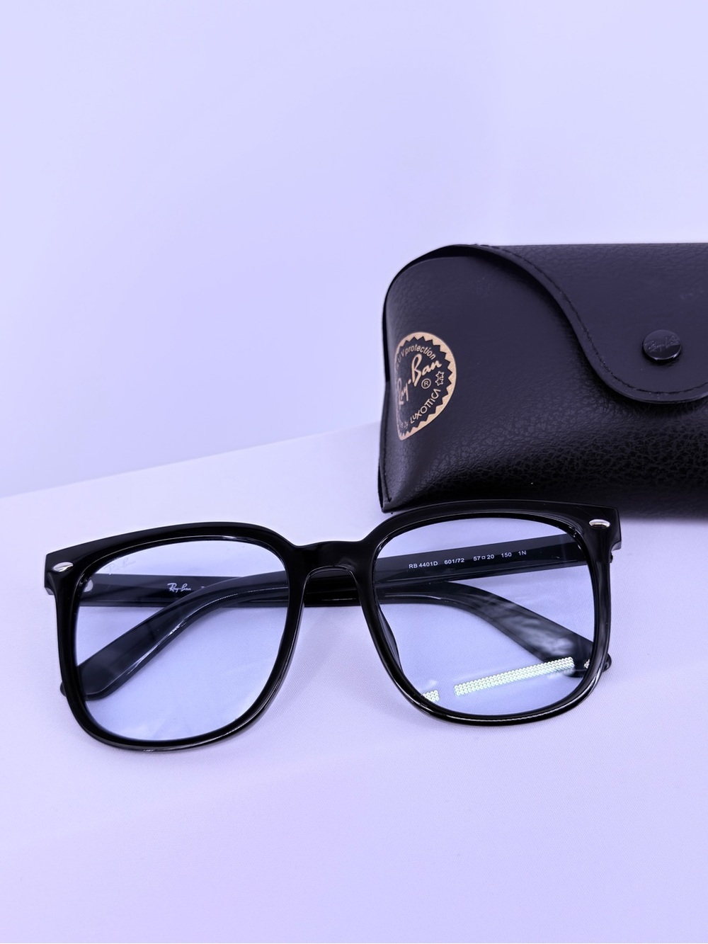 Ray-Ban RB4401D Blue Light Glasses Black Frame Blue Lenses w/ Case